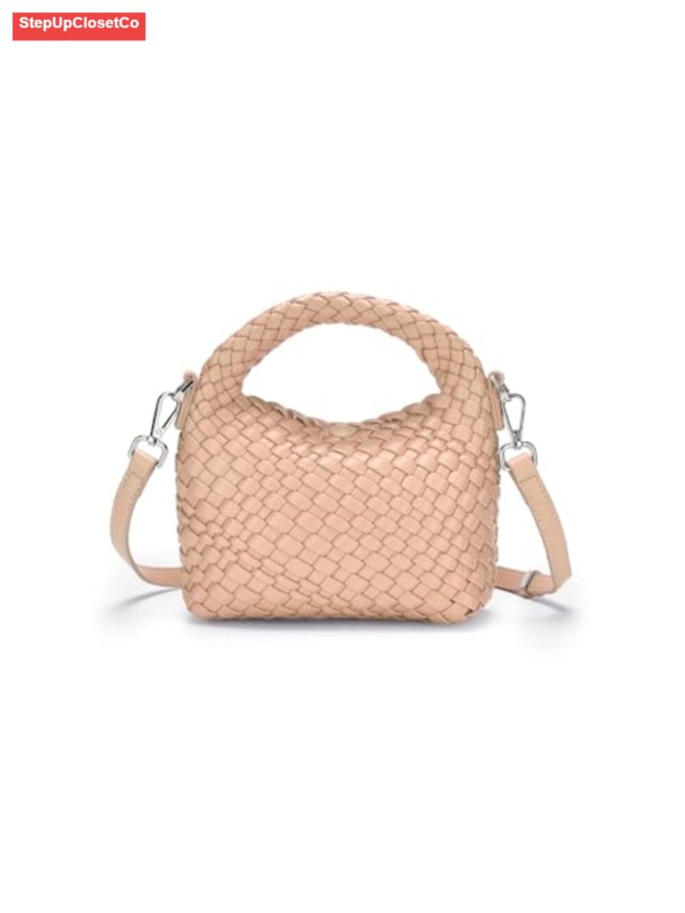 Vegan Leather Woven Crossbody Bag Mini Hobo Handbag Adjustable Straps